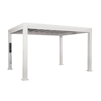 Windham 14' X 10' Modern Galvanized Steel Outdoor Patio Pergola Kit with Shade Sail Canopy and Powerport
