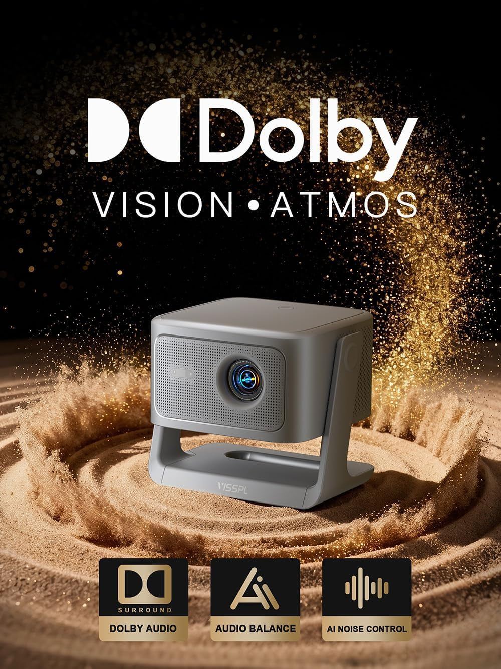 【Now with Netflix & 3000Ansi】Smart 4K Projector with Wifi and Bluetooth,  3D Dolby Audio and Auto Focus Portable Outdoor Projector, Movie Home Theater Projectors Lamp Bulb for Bedroom/Ceiling