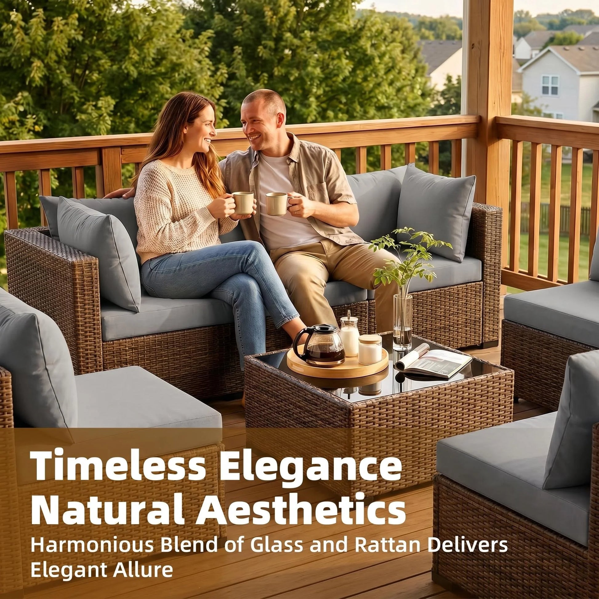7-Piece Outdoor Patio Furniture Set, Wicker Patio Conversation Set with All Weather Construction and Coffee Table for Backyard and Front Porch, Gray
