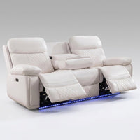 3 Seater Power Recliner Chair Sofa Set for Living Room,Faux Leather Electric White Home Theater Seating Reclining Sofa Couch with Flipped Middle Backrest,Led Light,Usb Port,Cup Holders — Studio Shot