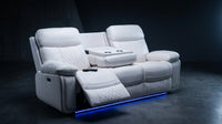 3 Seater Power Recliner Chair Sofa Set for Living Room,Faux Leather Electric White Home Theater Seating Reclining Sofa Couch with Flipped Middle Backrest,Led Light,Usb Port,Cup Holders — Lifestyle