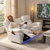 3 Seater Power Recliner Chair Sofa Set for Living Room,Faux Leather Electric White Home Theater Seating Reclining Sofa Couch with Flipped Middle Backrest,Led Light,Usb Port,Cup Holders — Lifestyle
