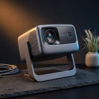 [3500 ANSI/ Official Apps/65W Audio] Outdoor 4K Projector with Wifi and Bluetooth, Auto Focus, Auto Keystone Smart Projector Support Doiby Audio, 2026 Upgrade GO2 Short Throw Projector with 360°Stand — Studio Shot