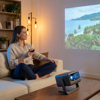 [3500 ANSI/ Official Apps/65W Audio] Outdoor 4K Projector with Wifi and Bluetooth, Auto Focus, Auto Keystone Smart Projector Support Doiby Audio, 2026 Upgrade GO2 Short Throw Projector with 360°Stand — Lifestyle