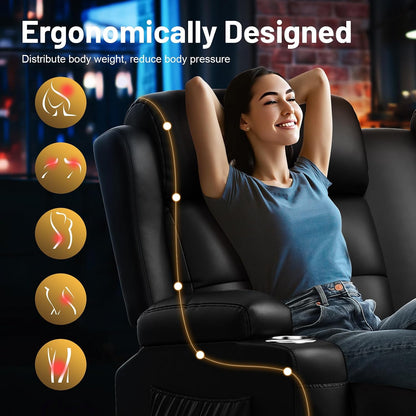 Loveseat Recliner Sofa, Home Theater Seating with Massage, Reclining Loveseats with Console, Wall Hugger RV Couch Movie Theater Chairs, RV Furniture Sofas with USB, Cup Holders, Drawer for Gaming Room