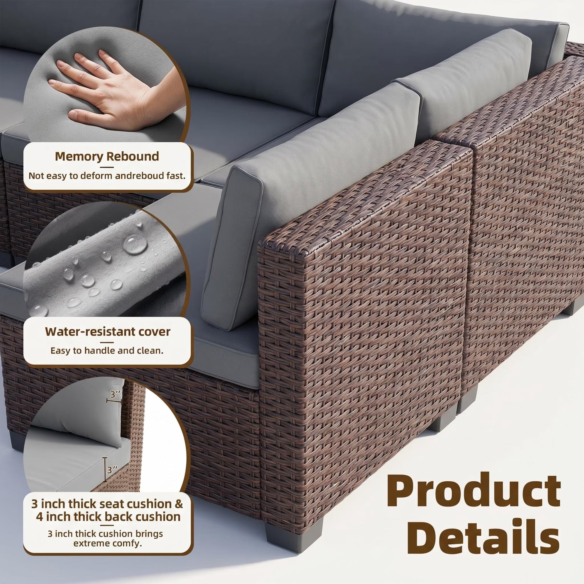 7-Piece Outdoor Patio Furniture Set, Wicker Patio Conversation Set with All Weather Construction and Coffee Table for Backyard and Front Porch, Gray