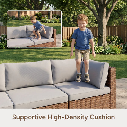 7-Piece Outdoor Patio Furniture Set, Wicker Patio Conversation Set with All Weather Construction and Coffee Table for Backyard and Front Porch, Gray