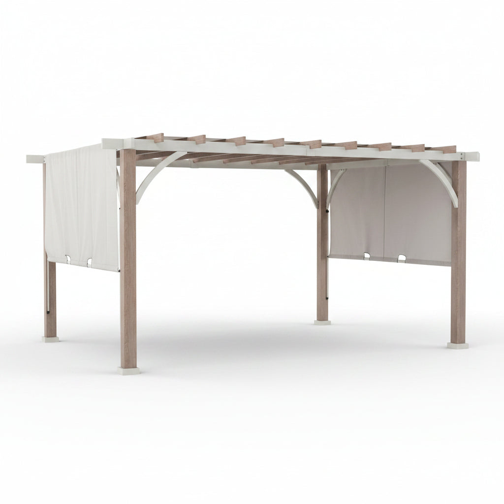 Sunjoy Outdoor Pergola 12 X 14 Ft. with Adjustable Sun Shade Canopy for Backyard and Garden Shade, Patio Modern White Steel Frame Grape Trellis Pergolas, Light Gray by