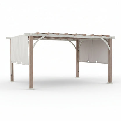 Sunjoy Outdoor Pergola 12 X 14 Ft. with Adjustable Sun Shade Canopy for Backyard and Garden Shade, Patio Modern White Steel Frame Grape Trellis Pergolas, Light Gray by