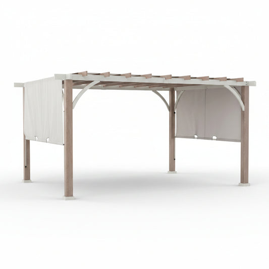 Sunjoy Outdoor Pergola 12 X 14 Ft. with Adjustable Sun Shade Canopy for Backyard and Garden Shade, Patio Modern White Steel Frame Grape Trellis Pergolas, Light Gray by