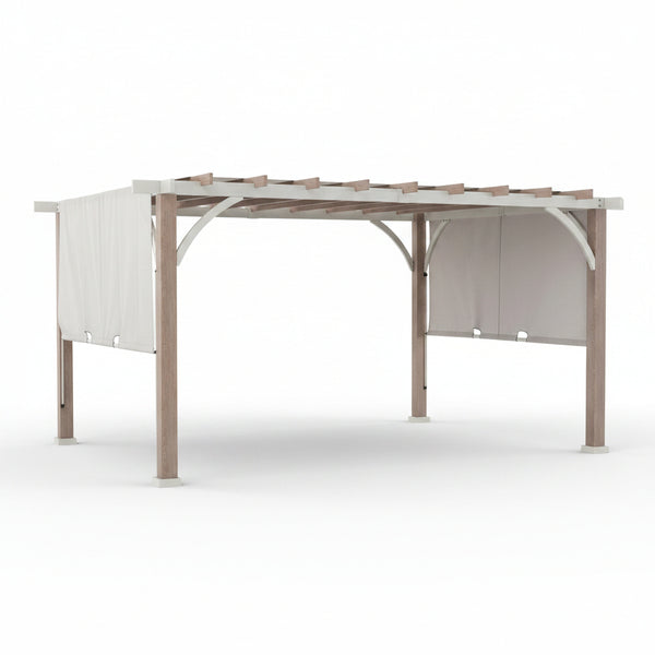 Sunjoy Outdoor Pergola 12 X 14 Ft. with Adjustable Sun Shade Canopy for Backyard and Garden Shade, Patio Modern White Steel Frame Grape Trellis Pergolas, Light Gray by
