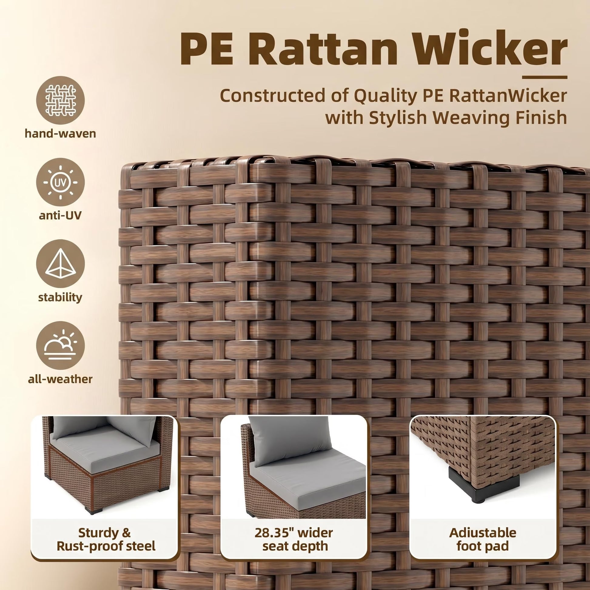 7-Piece Outdoor Patio Furniture Set, Wicker Patio Conversation Set with All Weather Construction and Coffee Table for Backyard and Front Porch, Gray