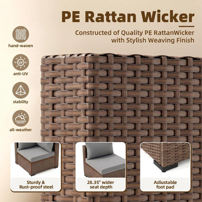 7-Piece Outdoor Patio Furniture Set, Wicker Patio Conversation Set with All Weather Construction and Coffee Table for Backyard and Front Porch, Gray