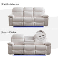 3 Seater Power Recliner Chair Sofa Set for Living Room,Faux Leather Electric White Home Theater Seating Reclining Sofa Couch with Flipped Middle Backrest,Led Light,Usb Port,Cup Holders