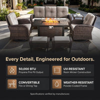 7 Piece Outdoor Patio Furniture Set, Patio Furniture Set with Fire Pit Table Rattan Wicker Patio Furniture Set, Brown Wicker & Beige Cushion — Results & Stats