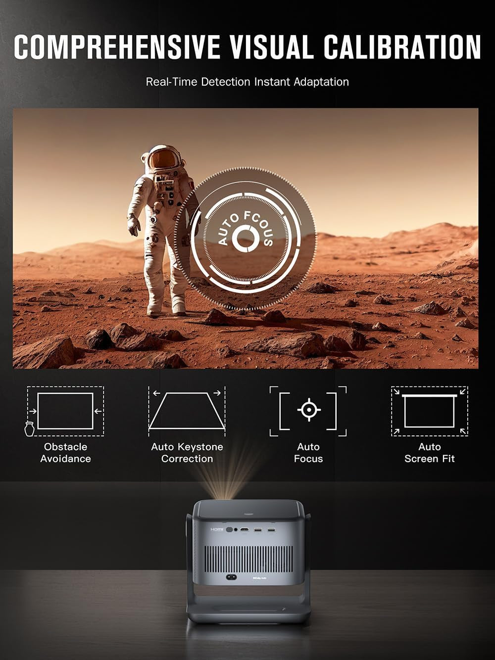 【Now with Netflix & 3000Ansi】Smart 4K Projector with Wifi and Bluetooth,  3D Dolby Audio and Auto Focus Portable Outdoor Projector, Movie Home Theater Projectors Lamp Bulb for Bedroom/Ceiling