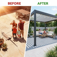 Louvered Pergola, Outdoor Pergola with Adjustable Louvered Roof, Reinforced Aluminum Frame, Integrated Drainage System, Hardtop Gazebo for Patio — Before & After