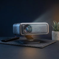 【Now with Netflix & 4500 Ansi】Smart 4K Projector with Wifi and Bluetooth, Auto Focus & Keystone Portable Outdoor Projector,  Home Theater Proyector with Adjustable Stand(Grey) — Studio Shot