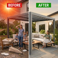 Outdoor Pergola Built for All-Weather Use, Adjustable Louvered Roof, Reinforced Aluminum Frame, Integrated Drainage — Before & After