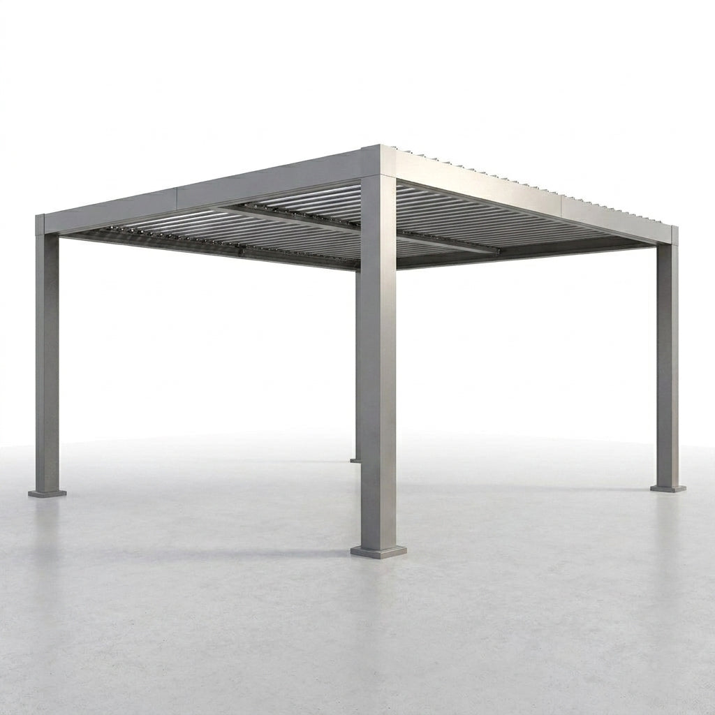 Outdoor Pergola Built for All-Weather Use, Adjustable Louvered Roof, Reinforced Aluminum Frame, Integrated Drainage — Studio Shot