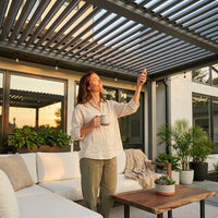 Outdoor Pergola Built for All-Weather Use, Adjustable Louvered Roof, Reinforced Aluminum Frame, Integrated Drainage — Lifestyle