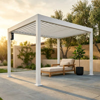 Windham 14' X 10' Modern Galvanized Steel Outdoor Patio Pergola Kit with Shade Sail Canopy and Powerport — Studio Shot