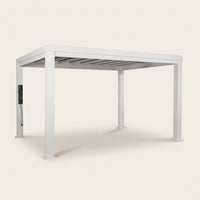 Windham 14' X 10' Modern Galvanized Steel Outdoor Patio Pergola Kit with Shade Sail Canopy and Powerport — Studio Shot