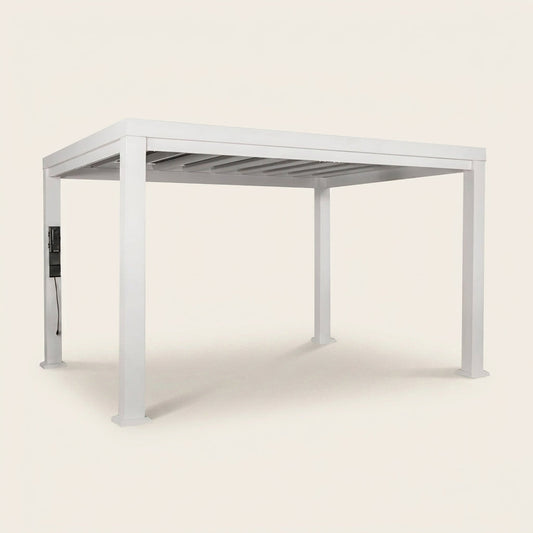 Windham 14' X 10' Modern Galvanized Steel Outdoor Patio Pergola Kit with Shade Sail Canopy and Powerport — Studio Shot