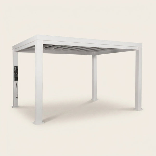 Windham 14' X 10' Modern Galvanized Steel Outdoor Patio Pergola Kit with Shade Sail Canopy and Powerport — Studio Shot