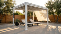 Windham 14' X 10' Modern Galvanized Steel Outdoor Patio Pergola Kit with Shade Sail Canopy and Powerport — Lifestyle