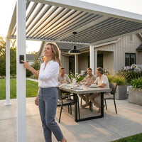 Windham 14' X 10' Modern Galvanized Steel Outdoor Patio Pergola Kit with Shade Sail Canopy and Powerport — Lifestyle