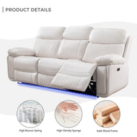 3 Seater Power Recliner Chair Sofa Set for Living Room,Faux Leather Electric White Home Theater Seating Reclining Sofa Couch with Flipped Middle Backrest,Led Light,Usb Port,Cup Holders