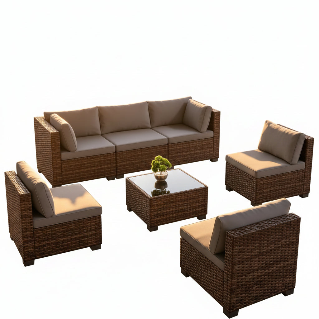 7-Piece Outdoor Patio Furniture Set, Wicker Patio Conversation Set with All Weather Construction and Coffee Table for Backyard and Front Porch, Gray