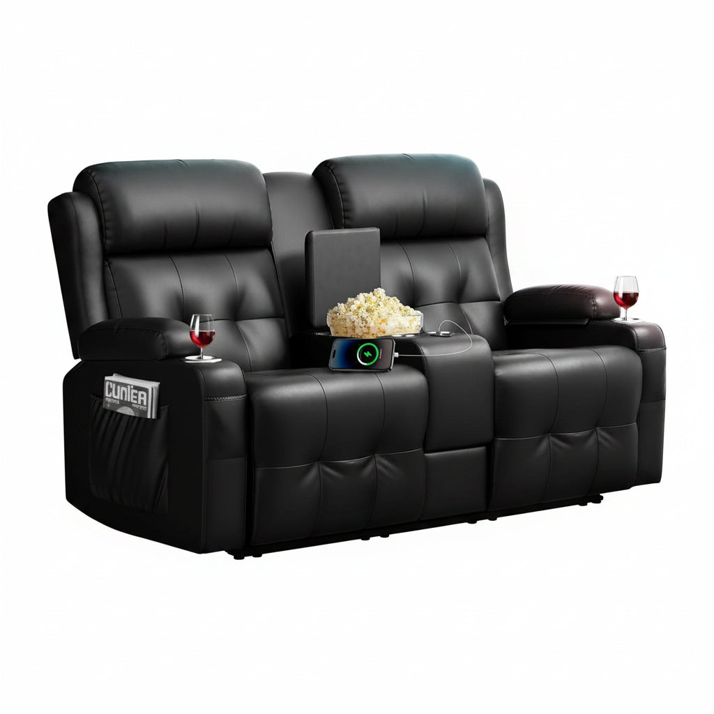 Loveseat Recliner Sofa, Home Theater Seating with Massage, Reclining Loveseats with Console, Wall Hugger RV Couch Movie Theater Chairs, RV Furniture Sofas with USB, Cup Holders, Drawer for Gaming Room