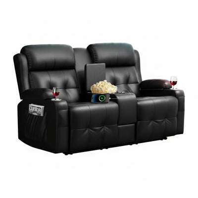 Loveseat Recliner Sofa, Home Theater Seating with Massage, Reclining Loveseats with Console, Wall Hugger RV Couch Movie Theater Chairs, RV Furniture Sofas with USB, Cup Holders, Drawer for Gaming Room