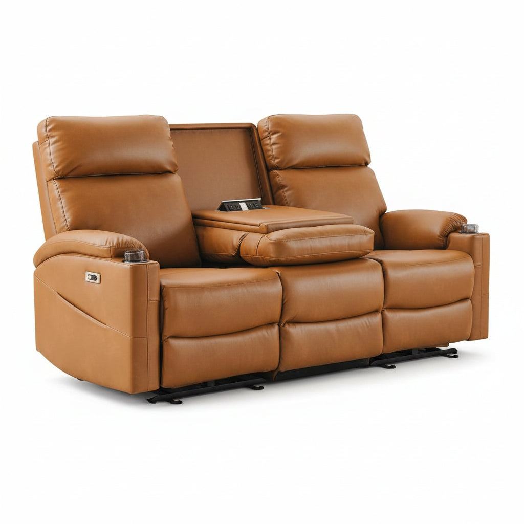 Power Reclining Sofa - 3 Seater Recliner Sofás, PU Leather Sofa, Home Theater Seating with Flipped Middle Backrest, Power Recliner Couch for Living Room(Brown)